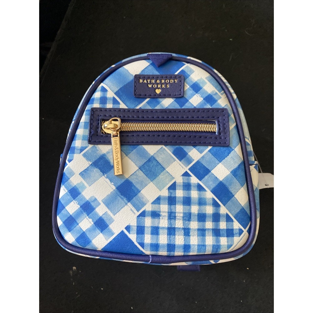 Bath & Body Works Gingham Backpack Mini Cosmetic Bag Makeup Zippered Brand New
